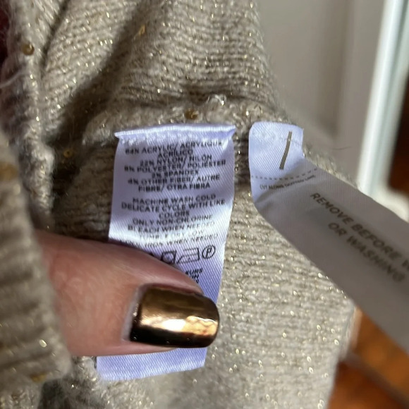 LOFT Muted Gold Long Sleeve Sweater Dress with Sparkle Sequins Embellishment  XS - Picture 8 of 8